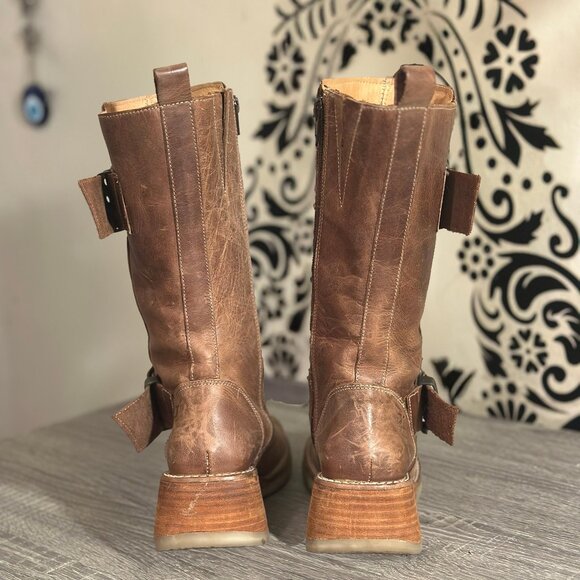 Destroy Spain Brown Leather Wedge Buckle Boots – Distressed Vintage Style - Picture 5 of 6